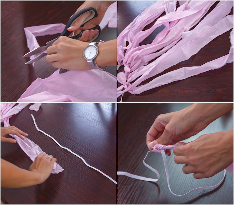 costume de chat pour fille diy dechirer tissu rose elastique
