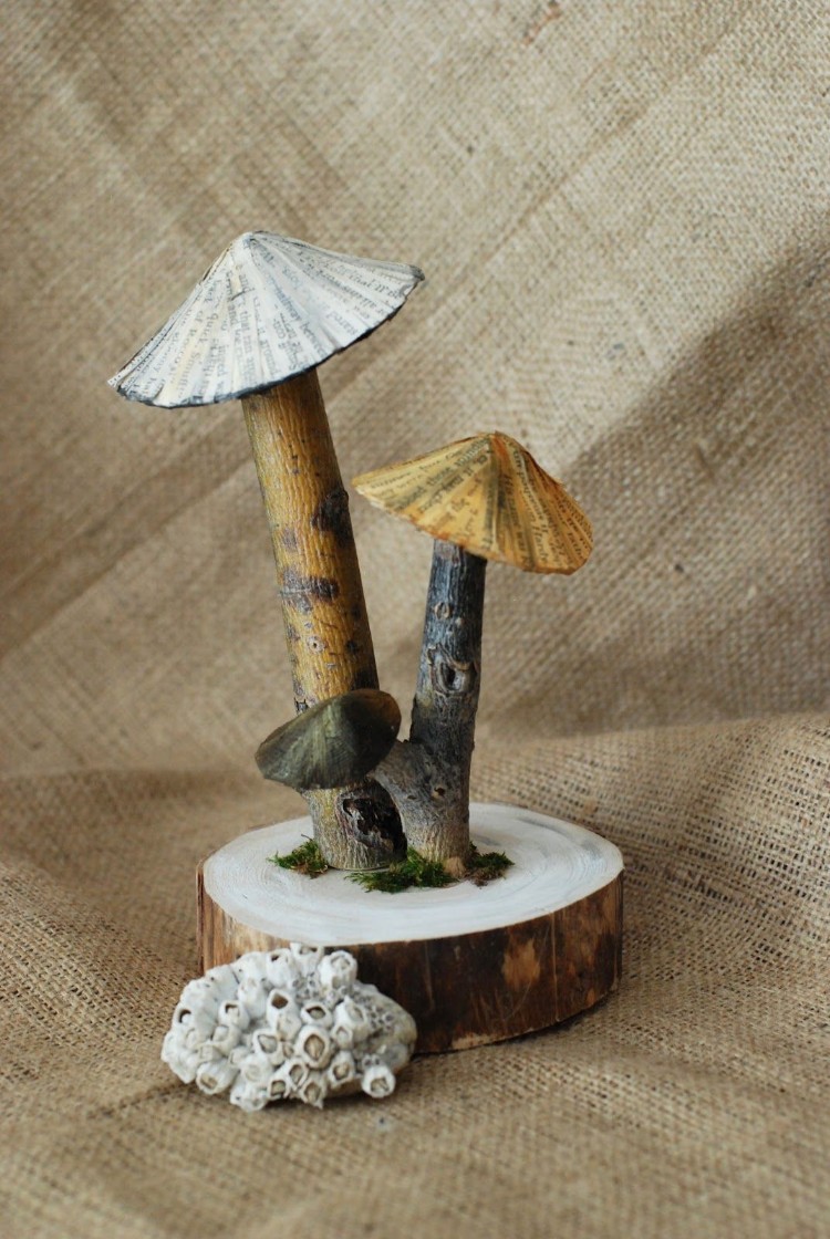 déco avec champignons DIY originale en matériaux naturels pour intérieur