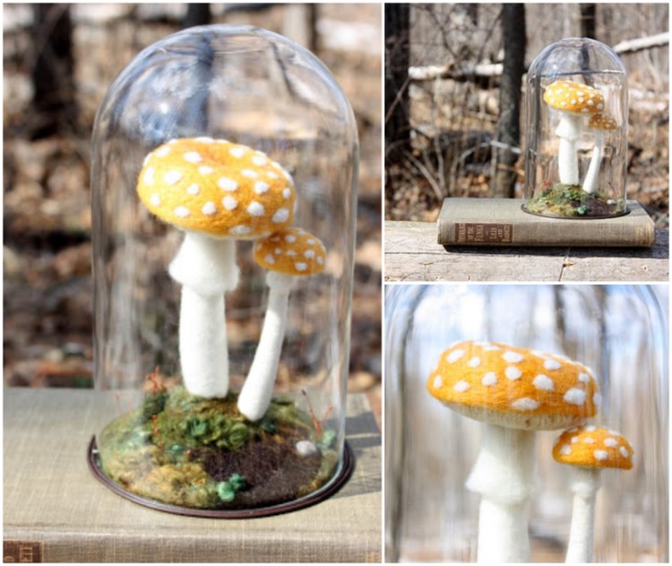 déco avec champignons bocaux DIY centre table extérieur
