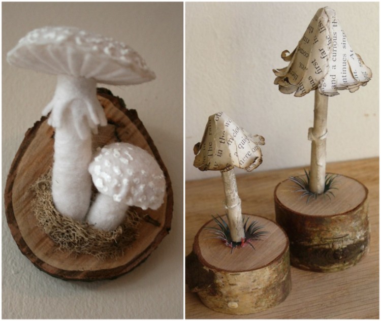 déco avec champignons matériaux naturels objets déco mur table