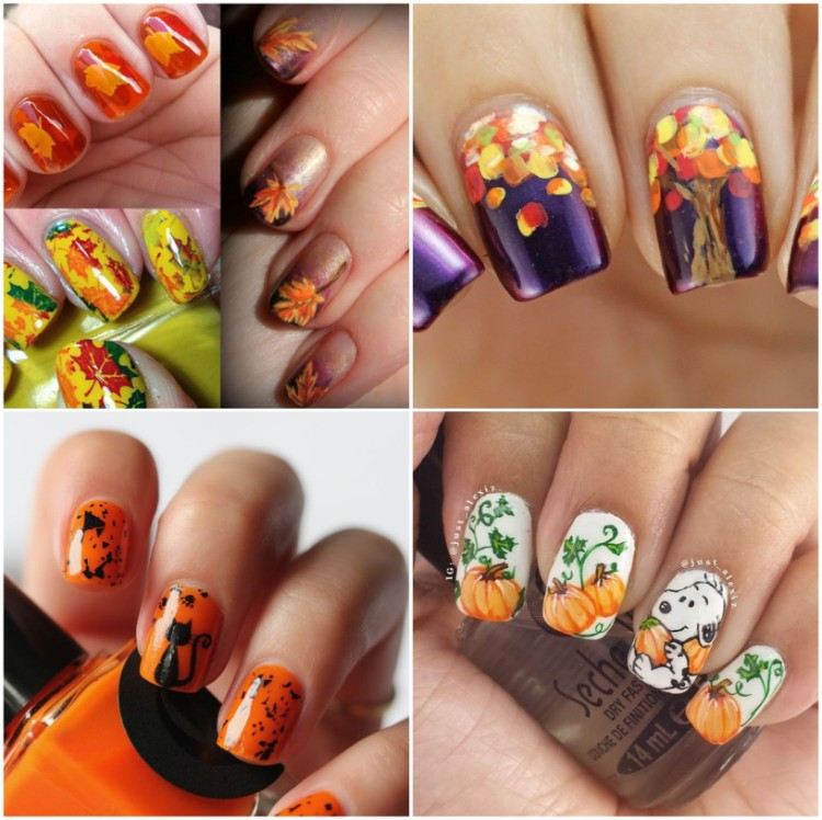 nail art automne 2018 motifs tendance chat noir digne fête Halloween