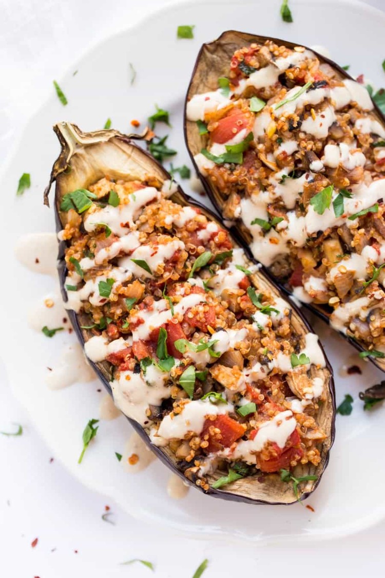 recette aubergine farcie quinoa légumes fromage cuisine végétarienne