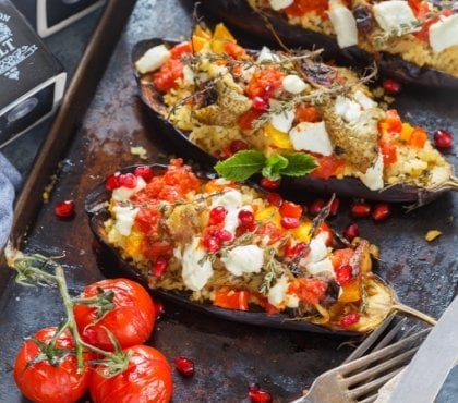 recette aubergine farcie tomates cerises feta boulgours