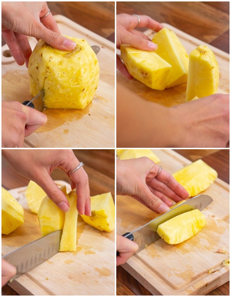 comment couper un ananas rapidement facilement cubes technique base