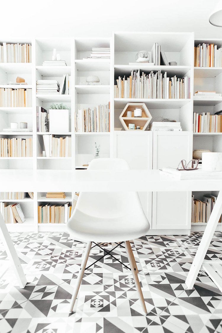 comment decorer son bureau carrelage geometrique blanc gris bureau scandinave