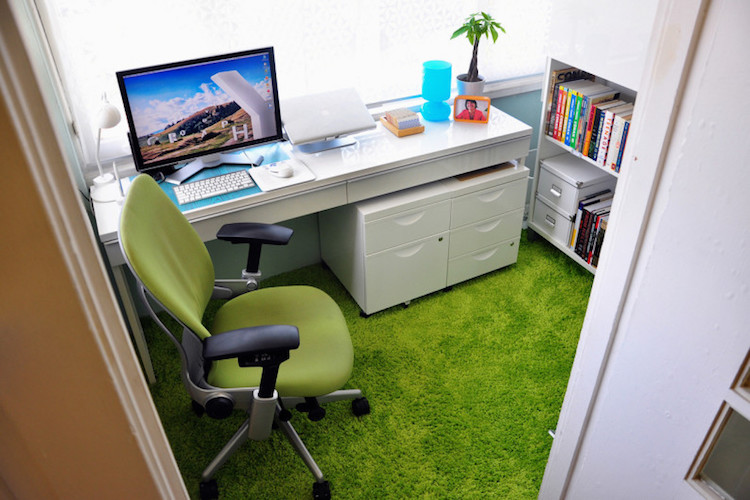 comment decorer son bureau tapis vert pomme bonsai