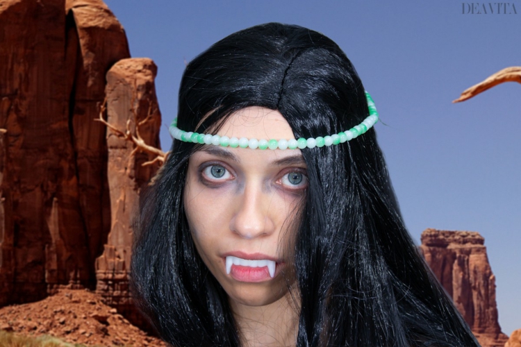 deguisement halloween femme indienne maquillage fausses dents headband perles