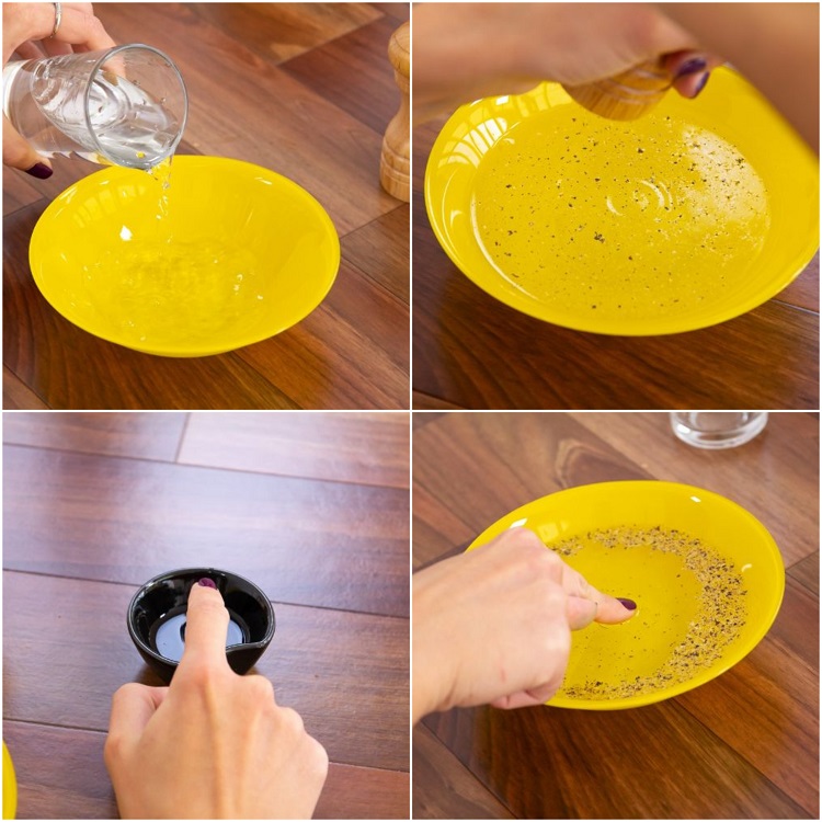 expérience scientifique pour enfants avec du poivre noir et liquide vaisselle