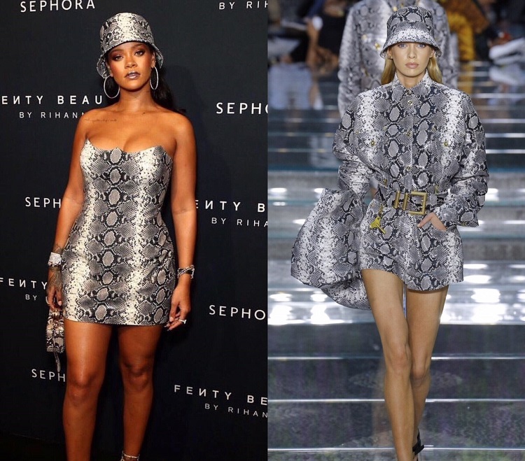 imprimé animal serpent look jour Rihanna robe moulante python tendances piochées podium 2018