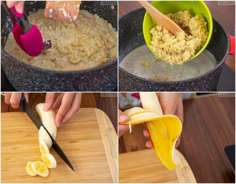 porridge quinoa avoine banane sirop érable cannelle recette saine étape par étape