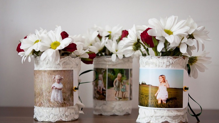 recyclage boîte de conserve idées DIY photos de famille vase