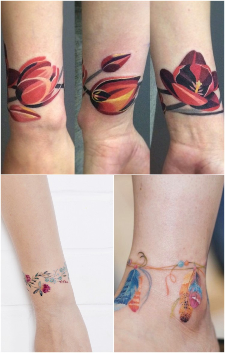 tatouage bracelet poignet cheville tendances mini tatouages colorés
