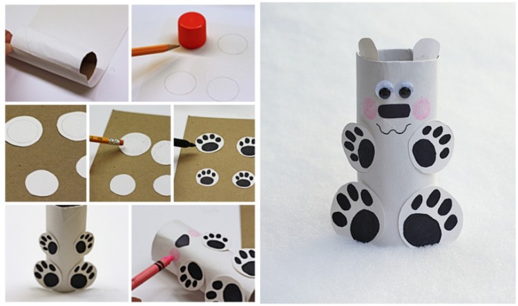 bricolage ours polaire rouleaux papier toilette idée DIY tuto facile réaliser avec enfants