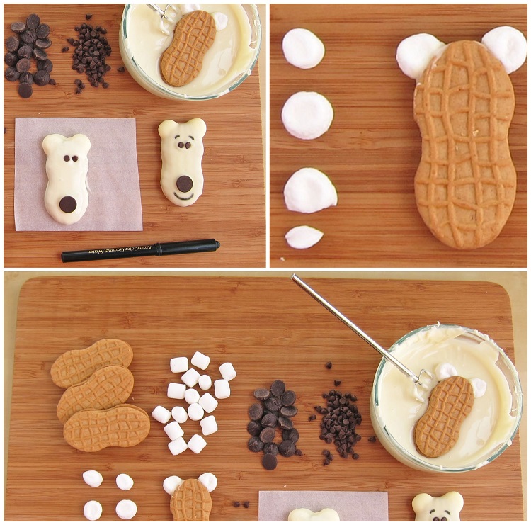 bricolage ours polaires biscuits apéro Noël 2018 recette réaliser avec enfants sans cuisson