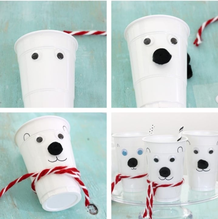 bricolage ours polaires blancs gobelet plastique activité manuelle Noël créative