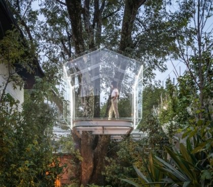 cabane transparente suspendue dans arbres Mexico City maison architecte signée Gerard Broissin