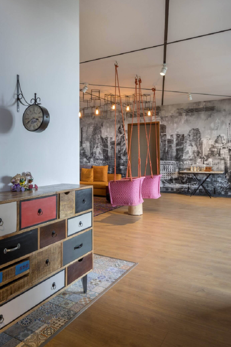 carreaux de ciment colorés sol meubles colorés appartement moderne