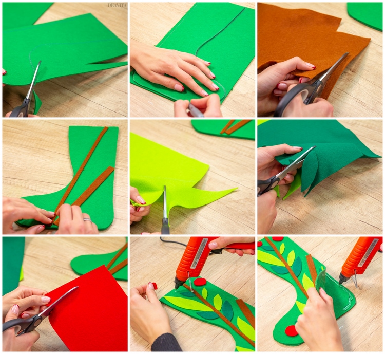 chaussette de Noël à fabriquer avec feutrine rouge verte idée déco DIY bricolage pour enfants