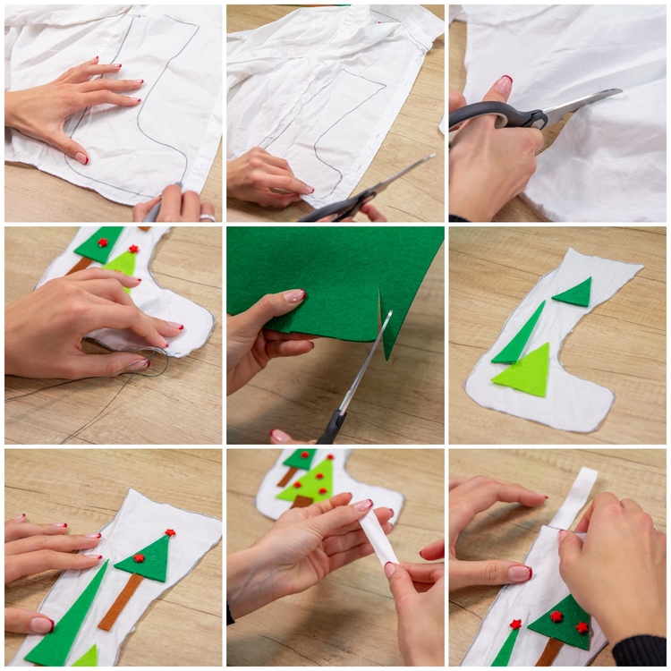 chaussette de Noël à fabriquer avec vieille chemise blanche idée déco récup Noël 2018 bricolage pour enfants