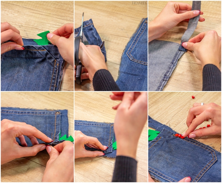 chaussette de Noël à fabriquer avec vieux jeans idée bricolage enfants avec tissu recyclé