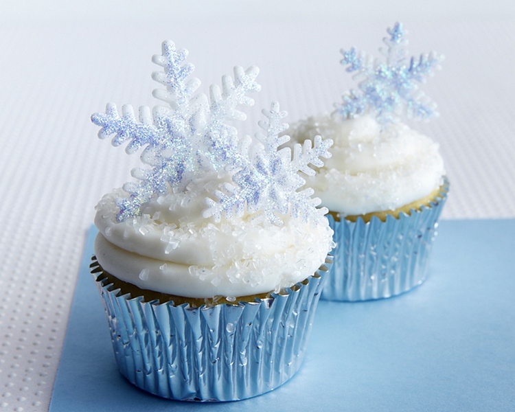 déco cupcake Noël avec flocons neige comestible sucre glace
