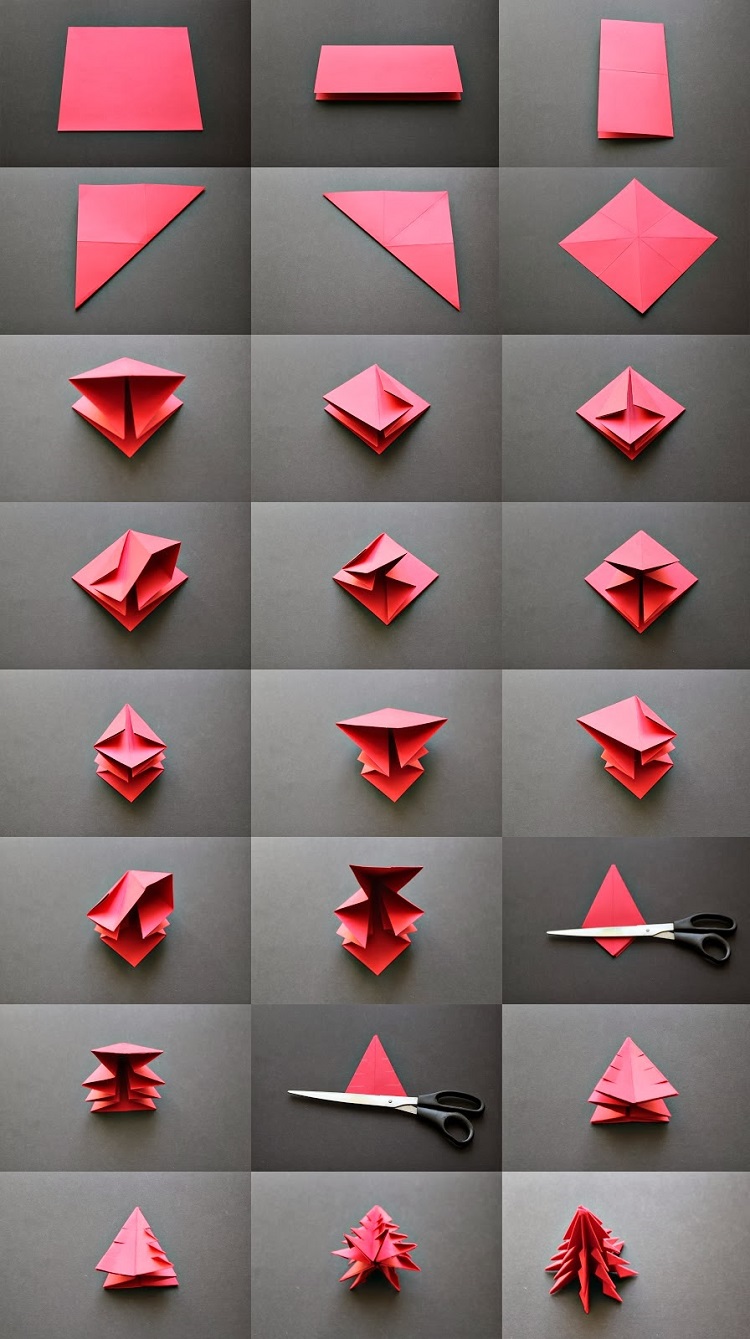 décoration de Noël origami comment faire un sapin rouge tutoriel