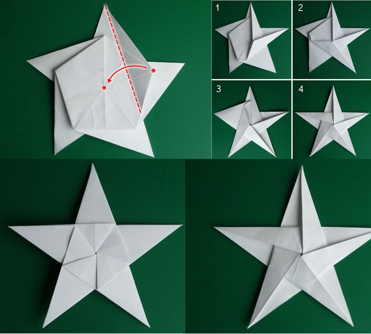 décoration de Noël origami étoile instructions de pliage ornement de sapin