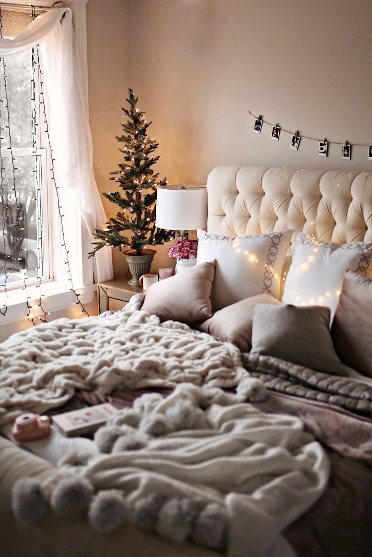 décoration de Noël pour chambre accuillante lumineuse ambiance cosy coin dodo