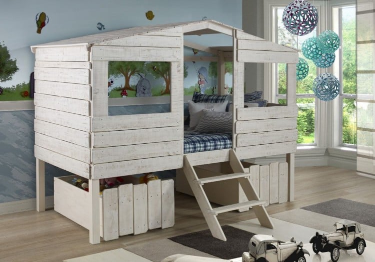 lit cabane à faire soi-même avec escalier design bois look scandinave chambre enfant contemporaine