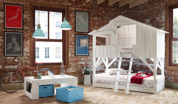 lit cabane à faire soi-même bois peint blanc modèle design chambre enfant style industriel