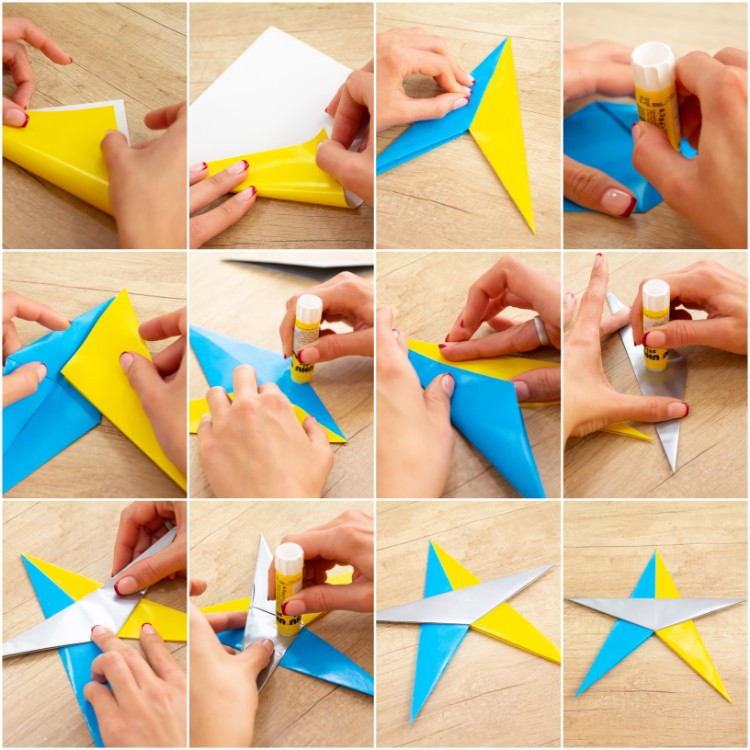 origami étoile de Noël fleur poinsettia DIY papier bicolore