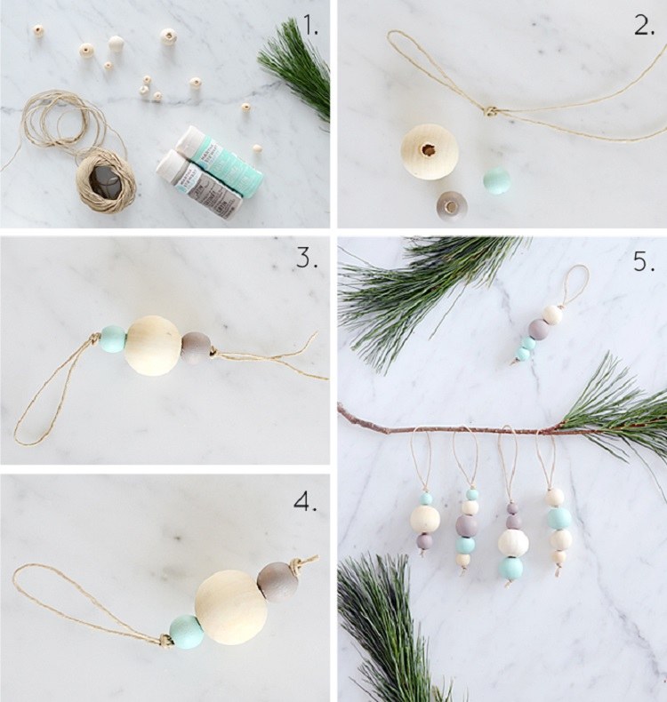 perles en bois,ornements de Noël