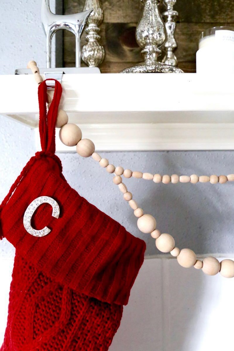 perles en bois chaussette de Noël ornements