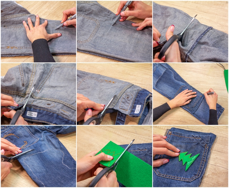 recyclage tissu idée bricolage chaussette de Noël à fabriquer avec vielle paire jeans tuto facile rapide