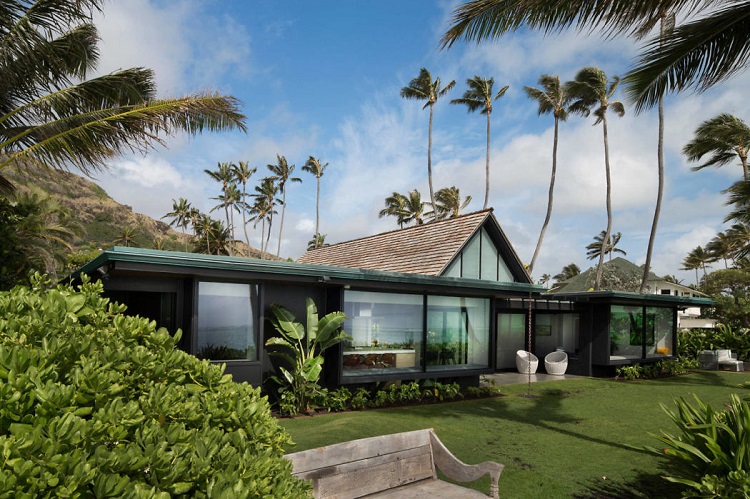 ambiance tropicale maison moderne fenêtres panoramiques