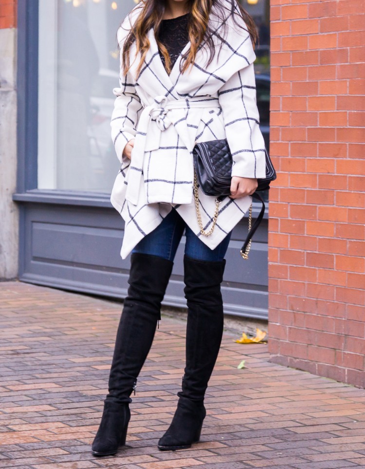 bottes d'hiver femme au-dessus du genou jeans manteau moderne