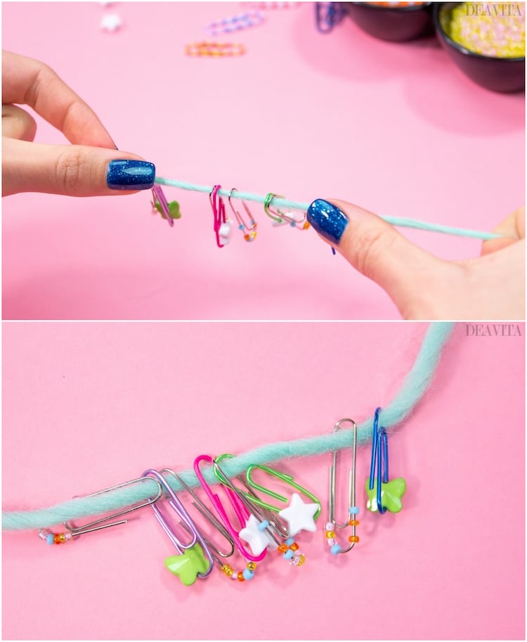 collier fantaisie pour fillette bijou DIY trombones colorés perles multicolores