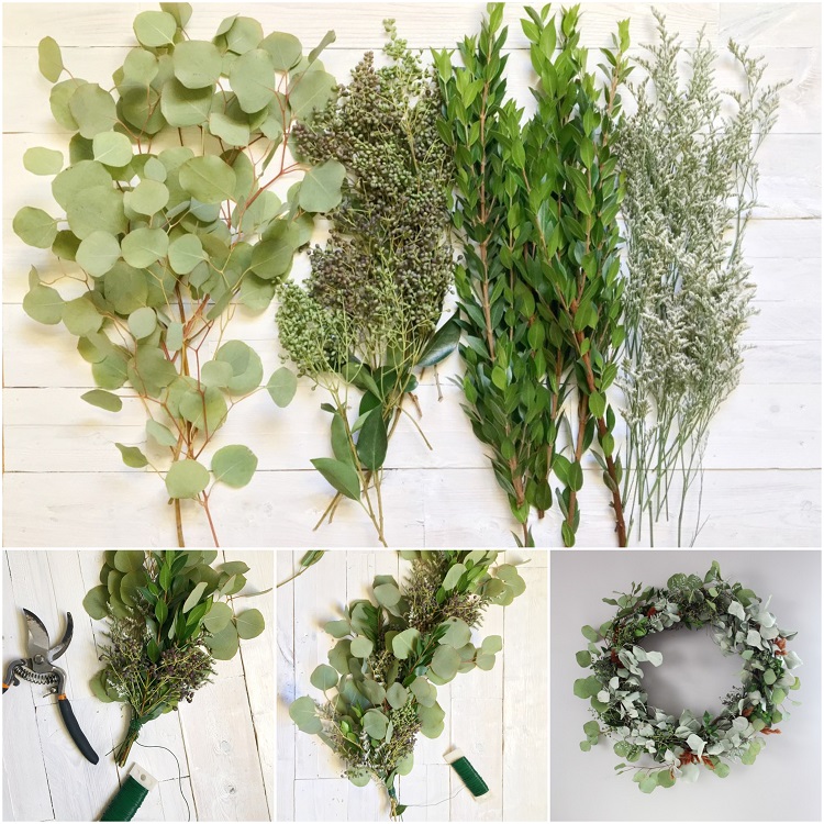 déco d'hiver en eucalyptus DIY couronne décorative tutoriel