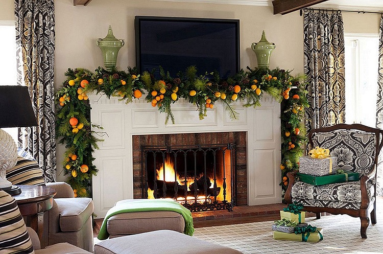 décoration Noël avec des oranges déco cheminée
