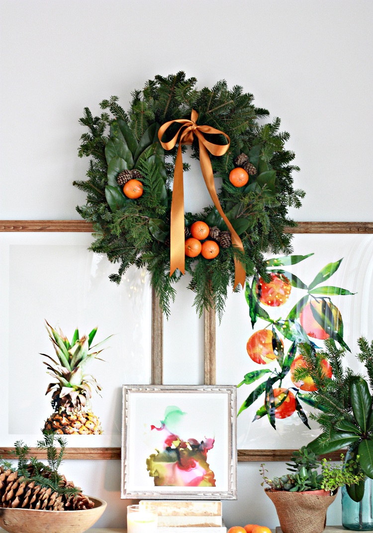 décoration Noël avec des oranges grande couronne de Noël clémentines