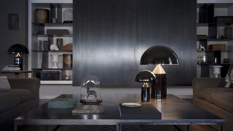lampe à poser design atollo champignon finition aluminium noir laqué