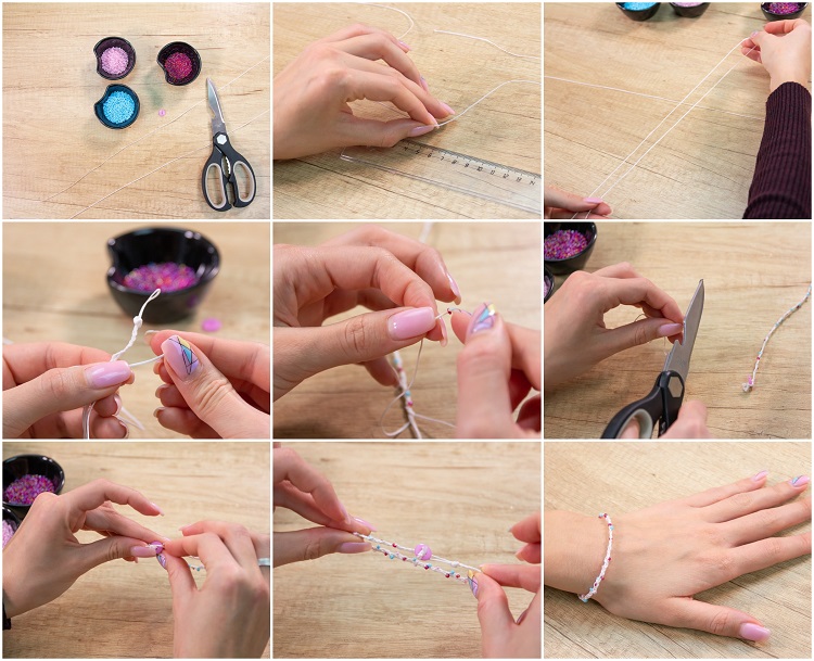 modèles de bracelet tressé à faire soi-même perles muliticolores boutons récup idée chic parfait été