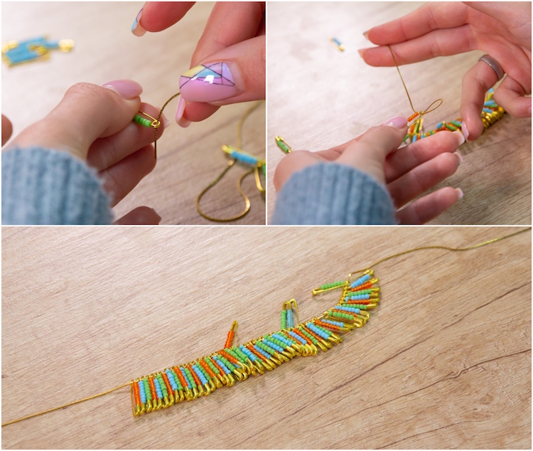 tutoriel fabrication collier fantaisie épingles nourrice perles montage