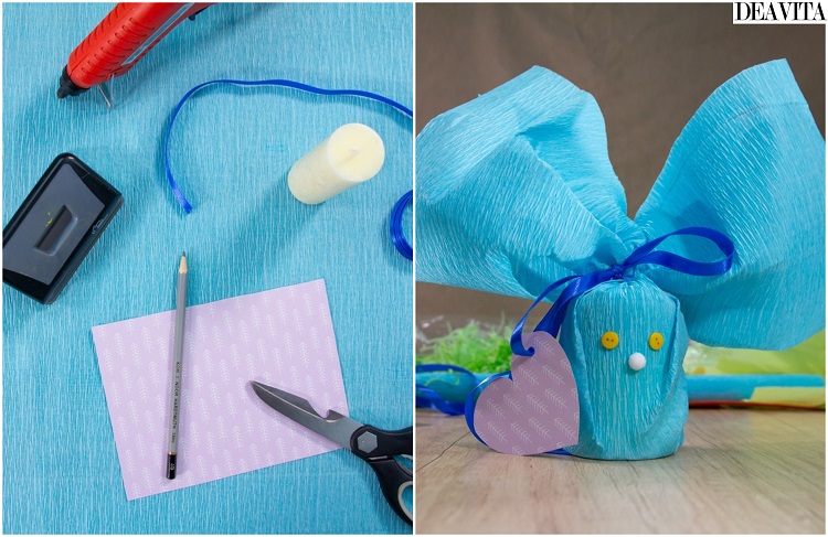 cadeau de Pâques à fabriquer emballage forme lapin bleu