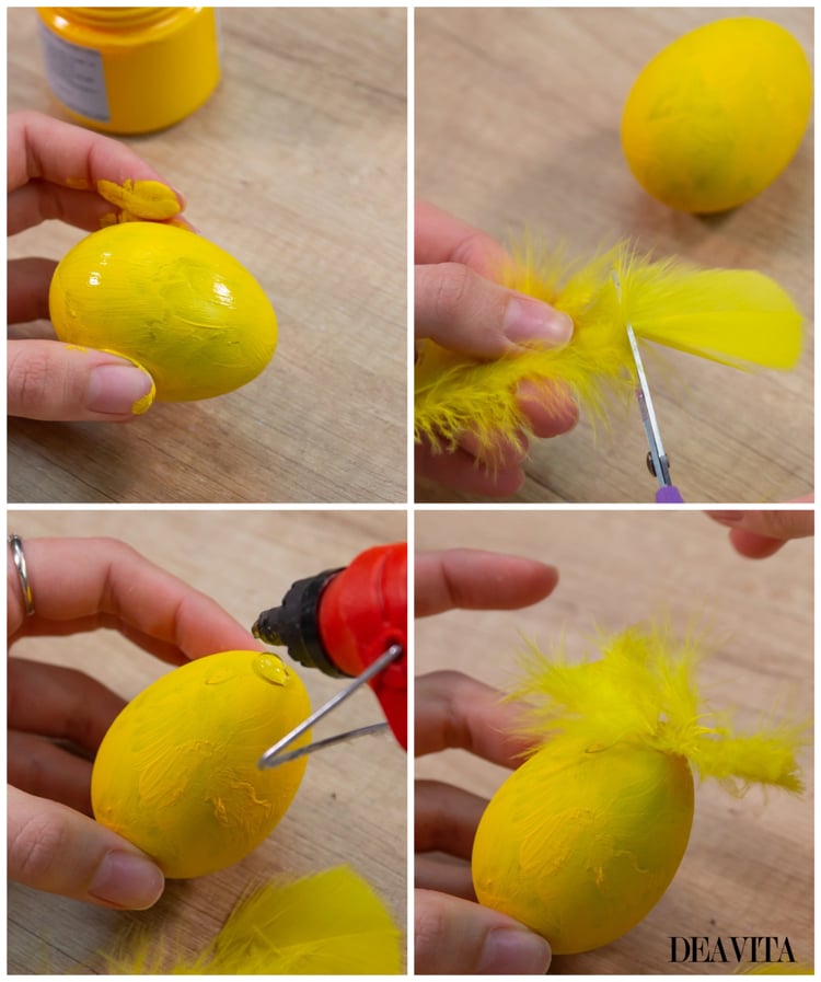 décoration des œufs de Pâques poussin jaune tutoriel photos
