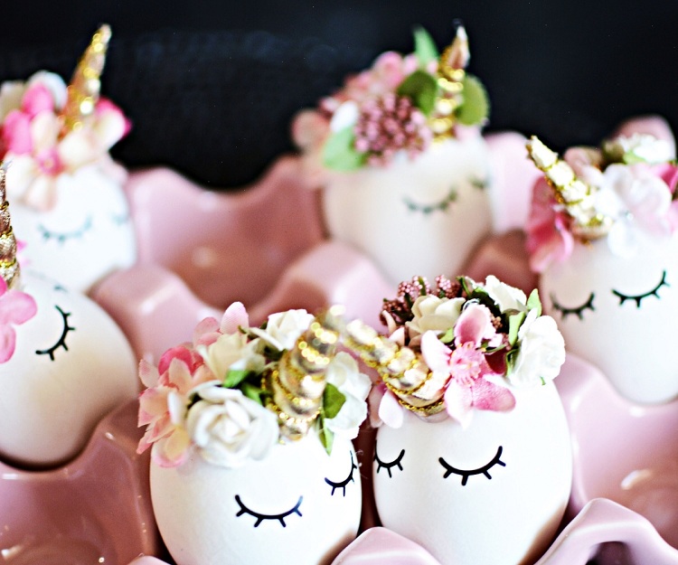 déco œufs de Pâques licornes mignonnes mini fleurs