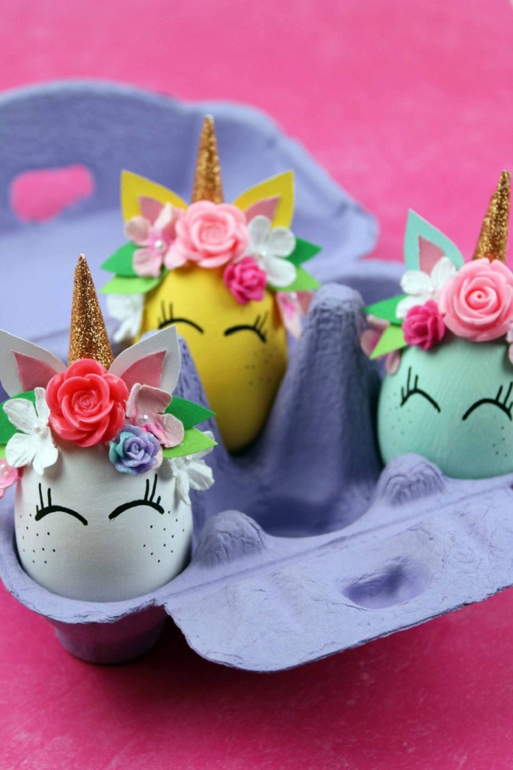déco œufs de Pâques licornes super sympas colorés fleurs