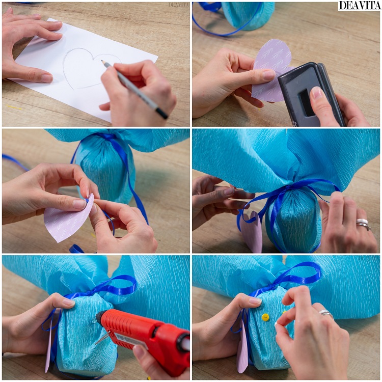 emballage pour cadeau de Pâques à fabriquer vous même papier crépon bleu façon lapin