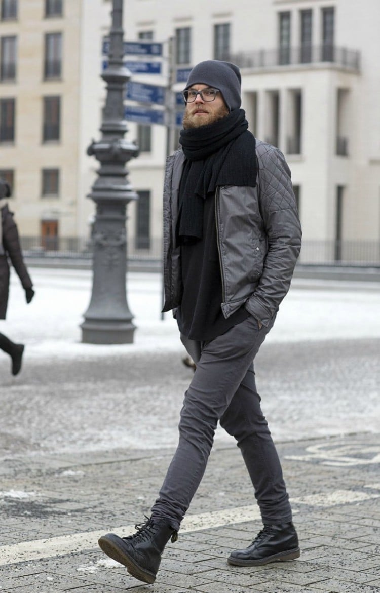 foulard masculin enroulé cou look hiver tendance homme