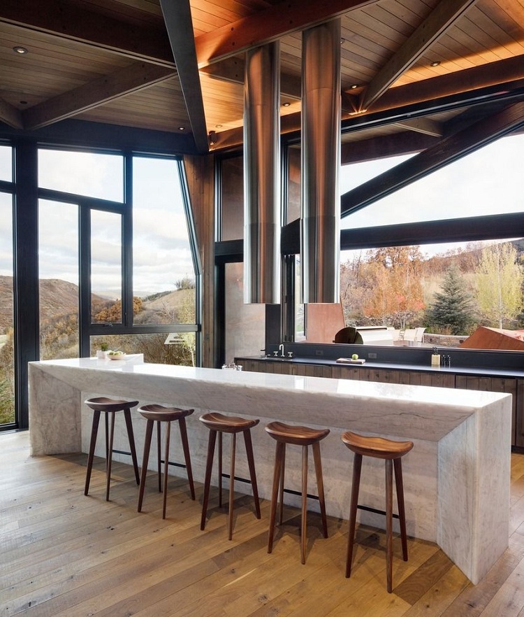 habillage bois cuisine moderne fenêtres panoramiques